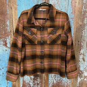 BB Dakota by Steve Madden Jacket Size XL Cashew Plaid Boxy Button Down